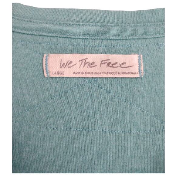 Free People Sculpted V-neck Cap Sleeve T-shirt Size L Turquoise Knit Casual Top - Picture 7 of 8